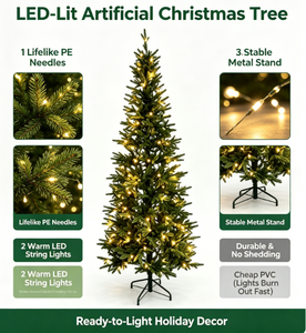 <span class=keywords><strong>Sapin</strong></span> de Noël artificiel Nordmann éclairé par LED, branches réalistes en PE, guirlandes lumineuses chaudes, support métallique stable, montage facile - Product Image 3