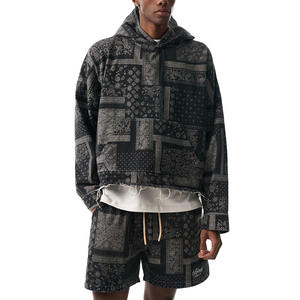 Conjunto de Sudadera con Capucha y Pantalones Cortos de Mezclilla con Estampado Paisley Personalizado <span class=keywords><strong>para</strong></span> Hombre, Conjunto de <span class=keywords><strong>Dos</strong></span> Piezas de Mezclilla, Conjunto Coordinado de Mezclilla <span class=keywords><strong>para</strong></span> Hombre - Product Image 4