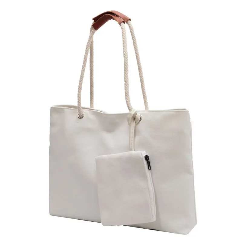 Customized Large Capacity 2Pcs In 1 Set Retro Ladies Shoulder Underarm Bag Canvas Shopping Tote Bag Women Handbag Set With Purse