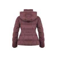 10 doudoune pour femme-Style à capuche rouge vin court avec poches zippées, col montant, manteau d'hiver chaud