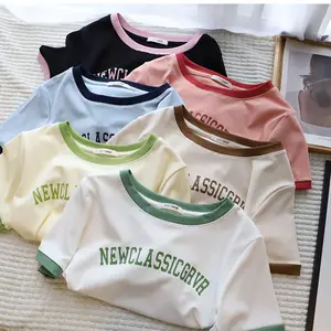 Hot Selling T-shirt For Girls Wholesale Custom Logo Casual Cotton Crew Neck T Shirt Crop Top Y2k Women's Tshirt