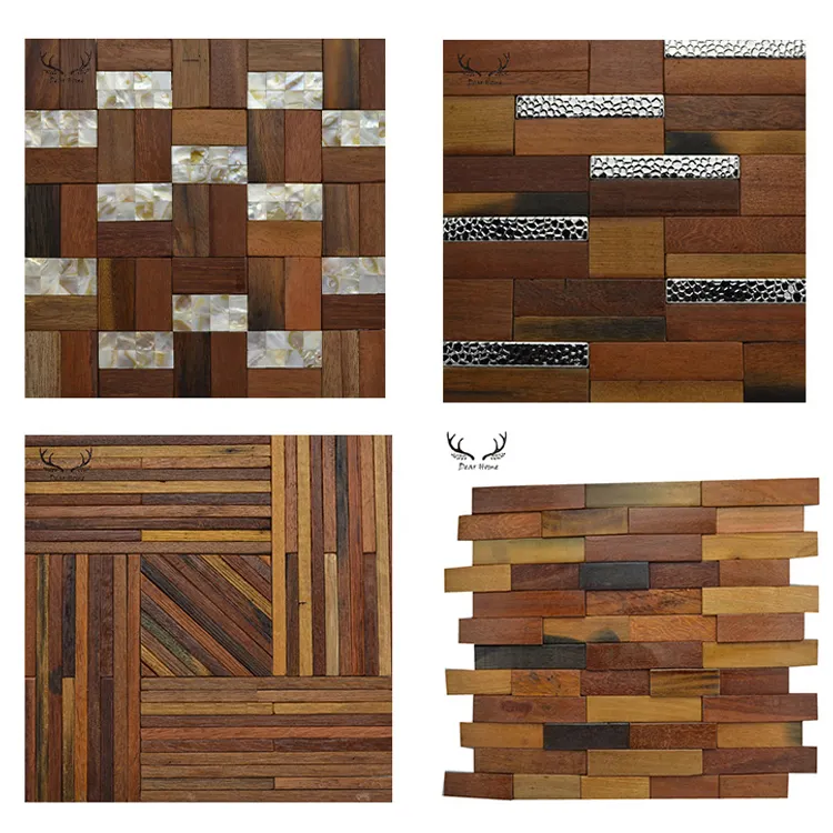 Mosaico de madera sin contaminación de colores variados, mosaico de arte 3d ecológico, azulejo de madera, pared con estilo de madera
