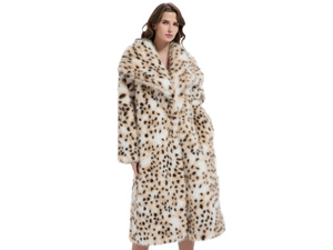 Manteau long en fausse fourrure à imprimé léopard pour femme, chaud et élégant, col rabattu, vêtement d'extérieur pour l'hiver - Product Image 1