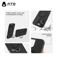 Coque de téléphone en fibre de carbone véritable ATB Housse de téléphone magnétique de luxe pour iPhone 15 16 Pro Max avec support en métal