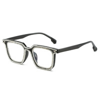 Lunettes de luxe carrées en cristal pour hommes et femmes, verres clairs, monture de lunettes en diamant, lunettes en strass pour femmes