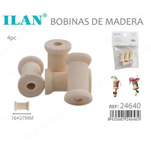 Bobine di Legno Ilan 16x27 mm, Set da 4 Pezzi, Materiali per Artigianato - Product Image 3