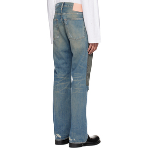 กางเกงยีนส์ทรงขาบานสไตล์วินเทจสำหรับผู้ชายจาก KingSen ตกแต่งด้วยผ้าไนลอนแบบปะติดปะต่อ ขาดเซอร์ๆ ทรงขากว้าง สไตล์ Y2K สตรีทแวร์ - Product Image 5