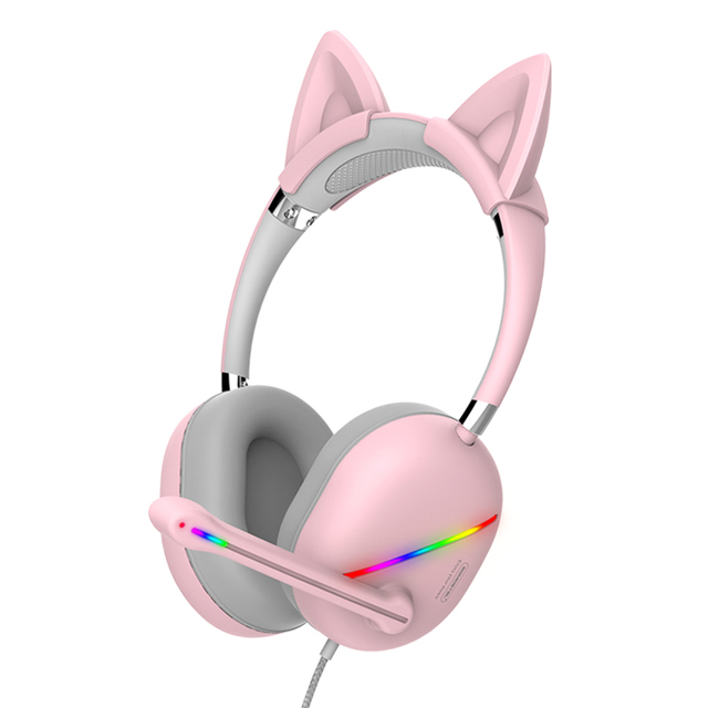 SOMOSTEL SMS-CJ18 Wired Gaming Headsets Cute Cat Ears Earphones Mic Sports Headphones for Live Stream Auriculares Inalambricos