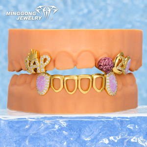 Factory Wholesale Custom BAP <strong>Crown</strong> Brain Opal Grillz Hip Hop Style Fine Grillz Fashionable <strong>Silver</strong> Moissanite <strong>Teeth</strong> Grillz - Product Image 1
