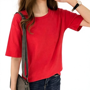Camiseta de Cuello Redondo para Mujer, 100% Algodón Peinado, Prelavada, Lisa, con Decoración de Encaje, Fabricante Directo de Fábrica, Venta al Por Mayor OEM - Product Image 1