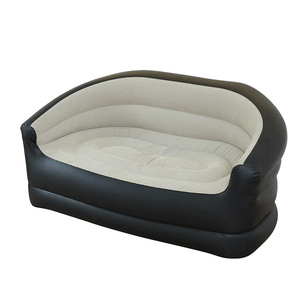 Sofá inflable doble de 110x110x85cm, sofá de aire para exteriores flocado en azul y negro para adultos, plegable y ligero - Product Image 4