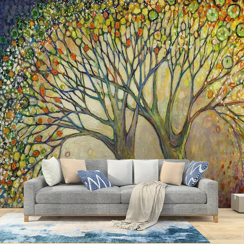手描きの油絵マネーツリー抽象的なツリーリビングルームテレビ背景壁紙シームレスソファ壁画壁カバー