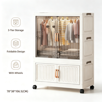 Armoire de rangement pliable à double porte en plastique avec roulettes pour suspendre vêtements, jouets, organisateur de chambre à coucher