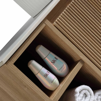 Meuble-lavabo mural flottant cannelé avec vasque en céramique blanche, meuble de rangement pour salle de bain