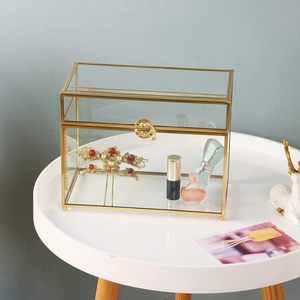 Boîte à bijoux en verre vintage doré 10x5.7x7.8 pouces rectangulaire à couvercle transparent Keeke présentoir organisateur anneaux bracelets boucles d'oreilles - Product Image 6