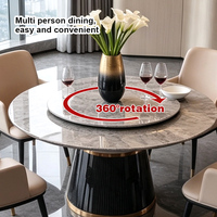 Ensemble de table à manger ronde en marbre de luxe pour projet de villa, mobilier haut de gamme pour restaurant, solution tout-en-un pour manoir