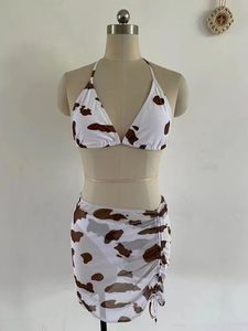 <strong>Cow</strong> <strong>Print</strong> Sexy <strong>Bikinis</strong> Unique Design Swimwear and Beachwear Three Piece Swim Set With Mesh Skirt Bathing Suit Girl <strong>Bikini</strong> - Product Image 3