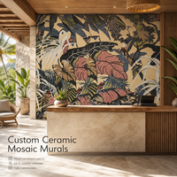 Mosaïque en céramique artisanale à motifs d'oiseaux et de plantes pour la décoration murale de la maison et des espaces commerciaux, mosaïque artistique d'Asie du Sud-Est pour crédence de bar