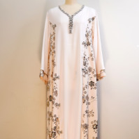 Robe Kaftan Abaya Africaine de Luxe Grande Taille pour Femme, Élégante, en Chiffon avec Cristaux Diamantés, Manches Longues, Longueur Cheville