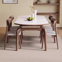 Ensemble de table et chaises de salle à manger rondes en marbre et bois, style moderne nordique de luxe, pliables et télescopiques, 4, 6 ou 8 places, meubles en pierre