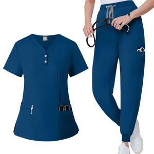 Uniformes Médicos de Hospital Transpirables y Antiarrugas de Alta Calidad de Fábrica, Conjunto de Uniformes Quirúrgicos de Poliéster, Rayón y Spandex con Cuello <span class=keywords><strong>en</strong></span> V y Pantalones Jogger - Product Image 4