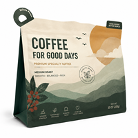 Sacs à café biodégradables imprimés en héliogravure personnalisés, valve de dégazage unidirectionnelle, fond carré, emballage alimentaire de qualité alimentaire, toucher doux mat