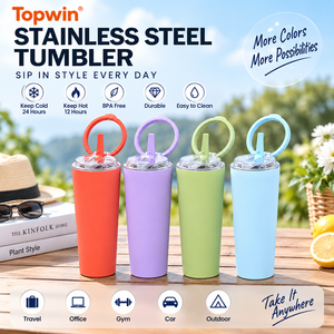 304 Stainless Steel Vacuum Insulated <b>Tumbler</b> <b>with</b> Ring Handle Foldable <b>Straw</b> Portable Travel Cup for Office Car Outdoor - Product Image 4