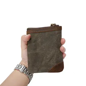 In Stock Handmade Retro Waterproof Wallet Oil Wax Canvas Men's Purse Foldable Short Wallet