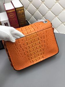 Exquisito bolso de mano de cuero naranja, lujoso bolso de noche para dama con diseño retro de piel de cocodrilo. - Product Image 6