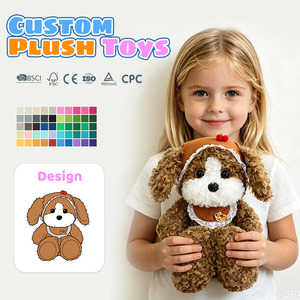 Perro de Peluche Poodle Rizado Kawaii Personalizado con Serie de Sombreros de Temporada OEM y Babero de Encaje con Insignia para Marca Privada de Venta Minorista - Product Image 1