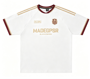 Maglia da Calcio Retrò Sportiva da Uomo Nera e <span class=keywords><strong>Oro</strong></span> con Stampa MADEGPSR, T-shirt Oversize da Calcio a Maniche Corte con Scollo a V, Top Casual Streetwear - Product Image 1