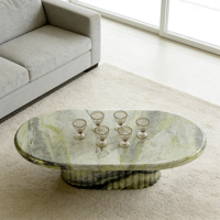 Table d'appoint ovale de luxe en marbre naturel vert avec base en marbre, ensemble de tables basses en marbre pour salon et chambre
