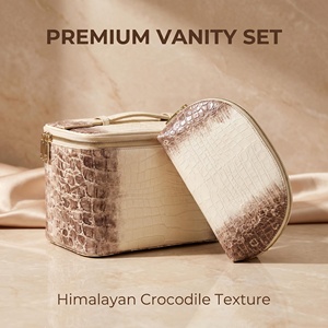 2Pcs Gradient Himalayan Crocodile Pattern PU Leather Zipper Durable Soft Handle Large Capacity Travel Makeup Organizer Cosmetic - Product Image 1