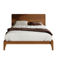Holzplattformbett im Mid-Century-Stil mit hohem Kopfteil, Sperrholzlattenrost, kein Boxspringbett erforderlich