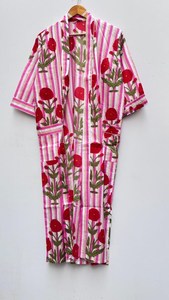 Bata de algodón floral para mujer, estampada, de manga corta, estilo kimono, informal, para primavera, ropa de dormir, vestido de casa - Product Image 2
