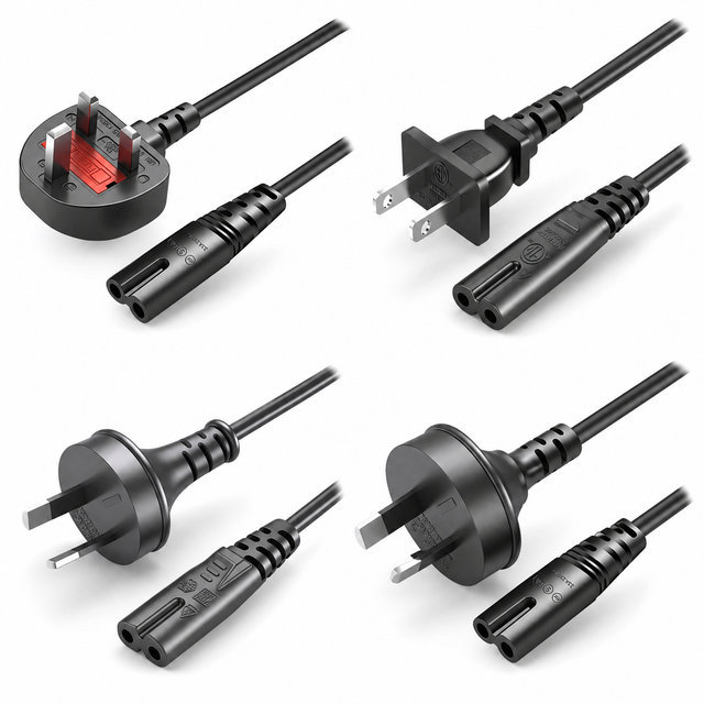 C7 Power Cord Figure 8 2 Slot AC Power Cable UK US AU Plug Certified Approved TV Monitor DVD Player Power Cord