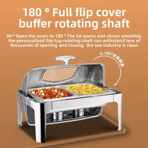 Chauffe-plat professionnel 9L en acier inoxydable avec couvercle roulant, double alimentation électrique et gaz, finition or/argent, pour traiteur, hôtels et buffets - Product Image 2
