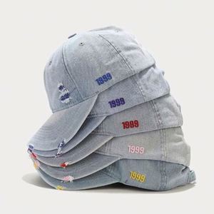Casquette de baseball unisexe en jean délavé, personnalisable avec logo, style vintage bleu clair, vente en gros - Product Image 2