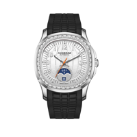 Montre mécanique pour homme avec cadran texturé en forme de boule de saumon, phase de lune, date, étanche 5ATM, bracelet en maille noire en silicone et caoutchouc