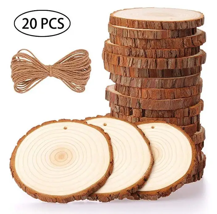 Posavasos perforados con rodajas de madera Natural, círculos de madera sin terminar con agujeros para manualidades DIY, decoraciones de boda, adornos de Navidad