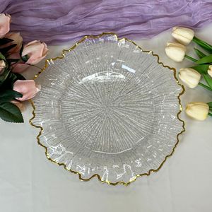 Assiettes de service de luxe transparentes à bords dorés, faites à la main, pour banquets de mariage, décoration rétro classique, personnalisables - Product Image 5