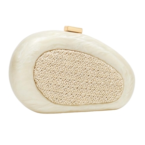 Women Chic Rattan Weaving Acrylic Evening Bag Elegant Marbling Clutch <b>Purse</b> Removable Chain Handbag for Christmas - Product Image 4
