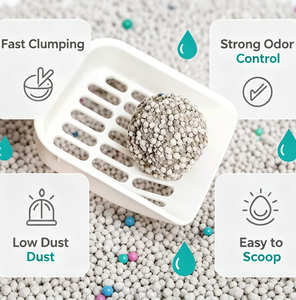 Lettiera per Gatti in Bentonite a Rapida Agglomerazione, Granuli Rotondi, Basso Contenuto di Polvere, Forte Controllo degli Odori con Perle Deodoranti, Colore Beige, 20kg/10kg - Product Image 3