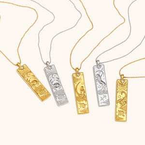 Collar del Zodiaco de Acero Inoxidable con Baño de Oro PVD de 18K |   Colgante Rectangular de Astrología y Horóscopo para Mujer |   Impermeable e Hipoalergénico - Product Image 1