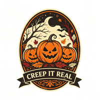 Transfert DTF Halloween Ghost Creep It Real Vintage Badge Prêt à Presser pour T-shirt et Vêtements
