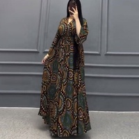 Robe longue maxi en mousseline de soie à imprimé floral et col en V, grande taille, pour soirée, style africain, vêtement musulman