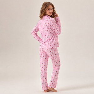 Ensemble de pyjama en coton rayé rose pour femmes, imprimé, manches longues, vêtements de nuit doux, vêtements de détente, pyjama femme, vente en gros - Product Image 4