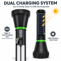 Lampe torche solaire LED rechargeable Type-C, projecteur de recherche, éclairage latéral, lampe stroboscopique rouge et bleue pour voiture, urgence, camping, randonnée