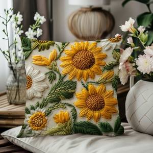 Sunflower Temu para <span class=keywords><strong>Amazon</strong></span> Retro <span class=keywords><strong>Funda</strong></span> de cojín de cuatro piezas Forma cuadrada personalizable para uso doméstico Inspiración de primavera y verano - Product Image 6