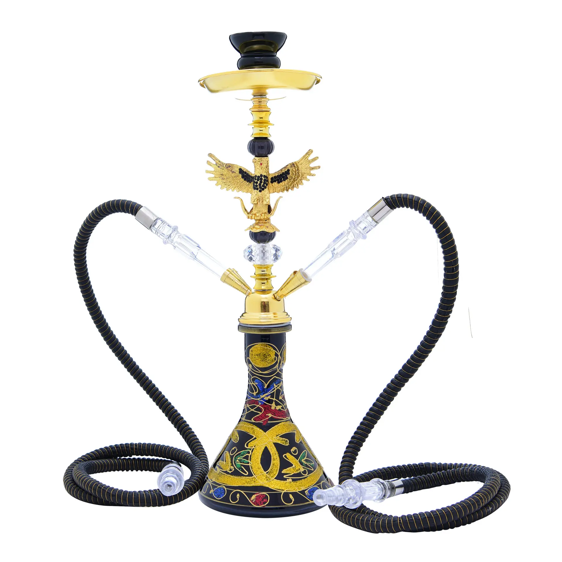 Hubbbly bubbly hookah 2ไปป์4ท่อ hookah อียิปต์ bubbly ชุด Shisha แบบพรีเมี่ยม